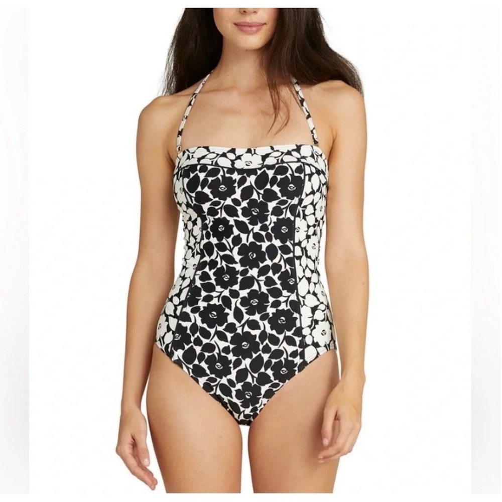 Kate Spade NY Rosy Garden Spliced Bandeau Floral One Piece Swimsuit Medium
